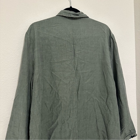 Bryn Walker Green 100% Linen Jacket Pearly Buttons Bottom Pockets Size Large - Picture 8 of 12